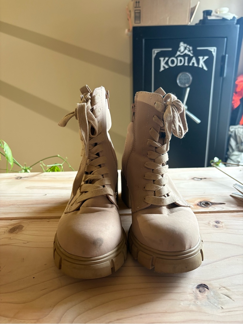 Target Women's Beige Lace-Up Chunky Heel Combat Boots